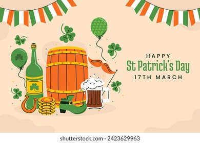 St. Patrick's Day Celebration. Happy Saint Patrick's Day background. March 17. Cartoon Vector illustration design for Poster, Banner, Flyer, Greeting, Card, Cover, Post, Invitation. Ireland Feast day.