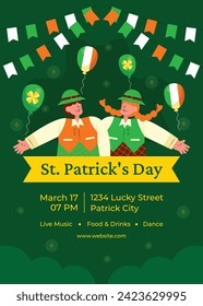 St. Patrick's Day Celebration. Happy Saint Patrick's Day background. March 17. Cartoon Vector illustration design for Poster, Banner, Flyer, Greeting, Card, Cover, Post, Invitation. Ireland Feast day.