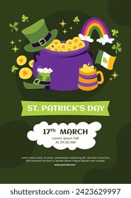 St. Patrick's Day Celebration. Happy Saint Patrick's Day background. March 17. Cartoon Vector illustration design for Poster, Banner, Flyer, Greeting, Card, Cover, Post, Invitation. Ireland Feast day.