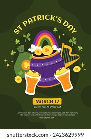 St. Patrick's Day Celebration. Happy Saint Patrick's Day background. March 17. Cartoon Vector illustration design for Poster, Banner, Flyer, Greeting, Card, Cover, Post, Invitation. Ireland Feast day.