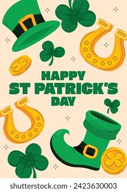 St. Patrick's Day Celebration. Happy Saint Patrick's Day background. March 17. Cartoon Vector illustration design for Poster, Banner, Flyer, Greeting, Card, Cover, Post, Invitation. Ireland Feast day.