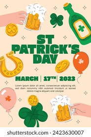 St. Patrick's Day Celebration. Happy Saint Patrick's Day background. March 17. Cartoon Vector illustration design for Poster, Banner, Flyer, Greeting, Card, Cover, Post, Invitation. Ireland Feast day.