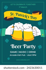 St. Patrick's Day Celebration. Happy Saint Patrick's Day background. March 17. Cartoon Vector illustration design for Poster, Banner, Flyer, Greeting, Card, Cover, Post, Invitation. Ireland Feast day.