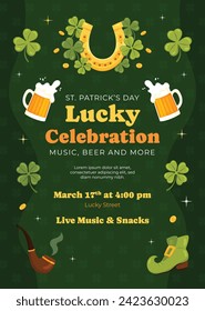 St. Patrick's Day Celebration. Happy Saint Patrick's Day background. March 17. Cartoon Vector illustration design for Poster, Banner, Flyer, Greeting, Card, Cover, Post, Invitation. Ireland Feast day.
