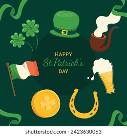 St. Patrick's Day Celebration. Happy Saint Patrick's Day background. March 17. Cartoon Vector illustration design for Poster, Banner, Flyer, Greeting, Card, Cover, Post, Invitation. Ireland Feast day.
