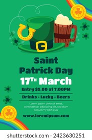 St. Patrick's Day Celebration. Happy Saint Patrick's Day background. March 17. Cartoon Vector illustration design for Poster, Banner, Flyer, Greeting, Card, Cover, Post, Invitation. Ireland Feast day.