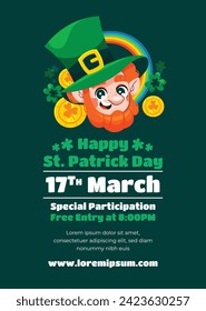 St. Patrick's Day Celebration. Happy Saint Patrick's Day background. March 17. Cartoon Vector illustration design for Poster, Banner, Flyer, Greeting, Card, Cover, Post, Invitation. Ireland Feast day.