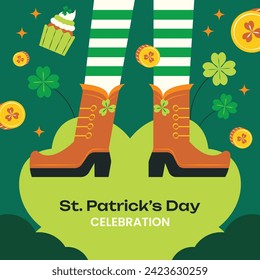 St. Patrick's Day Celebration. Happy Saint Patrick's Day background. March 17. Cartoon Vector illustration design for Poster, Banner, Flyer, Greeting, Card, Cover, Post, Invitation. Ireland Feast day.