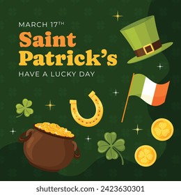 St. Patrick's Day Celebration. Happy Saint Patrick's Day background. March 17. Cartoon Vector illustration design for Poster, Banner, Flyer, Greeting, Card, Cover, Post, Invitation. Ireland Feast day.