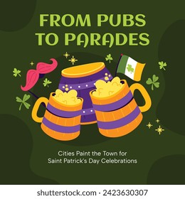 St. Patrick's Day Celebration. Happy Saint Patrick's Day background. March 17. Cartoon Vector illustration design for Poster, Banner, Flyer, Greeting, Card, Cover, Post, Invitation. Ireland Feast day.