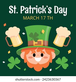 St. Patrick's Day Celebration. Happy Saint Patrick's Day background. March 17. Cartoon Vector illustration design for Poster, Banner, Flyer, Greeting, Card, Cover, Post, Invitation. Ireland Feast day.