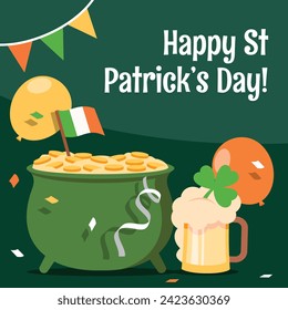 St. Patrick's Day Celebration. Happy Saint Patrick's Day background. March 17. Cartoon Vector illustration design for Poster, Banner, Flyer, Greeting, Card, Cover, Post, Invitation. Ireland Feast day.