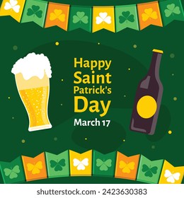 St. Patrick's Day Celebration. Happy Saint Patrick's Day background. March 17. Cartoon Vector illustration design for Poster, Banner, Flyer, Greeting, Card, Cover, Post, Invitation. Ireland Feast day.