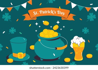 St. Patrick's Day Celebration. Happy Saint Patrick's Day background. March 17. Cartoon Vector illustration design for Poster, Banner, Flyer, Greeting, Card, Cover, Post, Invitation. Ireland Feast day.