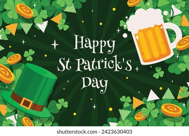 St. Patrick's Day Celebration. Happy Saint Patrick's Day background. March 17. Cartoon Vector illustration design for Poster, Banner, Flyer, Greeting, Card, Cover, Post, Invitation. Ireland Feast day.