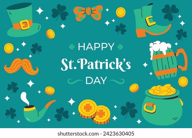 St. Patrick's Day Celebration. Happy Saint Patrick's Day background. March 17. Cartoon Vector illustration design for Poster, Banner, Flyer, Greeting, Card, Cover, Post, Invitation. Ireland Feast day.