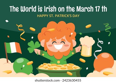 St. Patrick's Day Celebration. Happy Saint Patrick's Day background. March 17. Cartoon Vector illustration design for Poster, Banner, Flyer, Greeting, Card, Cover, Post, Invitation. Ireland Feast day.