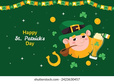 St. Patrick's Day Celebration. Happy Saint Patrick's Day background. March 17. Cartoon Vector illustration design for Poster, Banner, Flyer, Greeting, Card, Cover, Post, Invitation. Ireland Feast day.