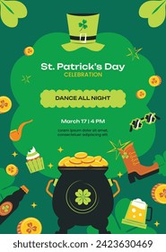 St. Patrick's Day Celebration. Happy Saint Patrick's Day background. March 17. Cartoon Vector illustration design for Poster, Banner, Flyer, Greeting, Card, Cover, Post, Invitation. Ireland Feast day.