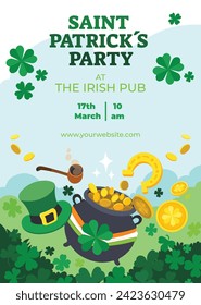 St. Patrick's Day Celebration. Happy Saint Patrick's Day background. March 17. Cartoon Vector illustration design for Poster, Banner, Flyer, Greeting, Card, Cover, Post, Invitation. Ireland Feast day.
