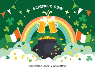 St. Patrick's Day Celebration. Happy Saint Patrick's Day background. March 17. Cartoon Vector illustration design for Poster, Banner, Flyer, Greeting, Card, Cover, Post, Invitation. Ireland Feast day.