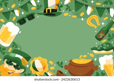 St. Patrick's Day Celebration. Happy Saint Patrick's Day background. March 17. Cartoon Vector illustration design for Poster, Banner, Flyer, Greeting, Card, Cover, Post, Invitation. Ireland Feast day.