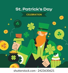 St. Patrick's Day Celebration. Happy Saint Patrick's Day background. March 17. Cartoon Vector illustration design for Poster, Banner, Flyer, Greeting, Card, Cover, Post, Invitation. Ireland Feast day.