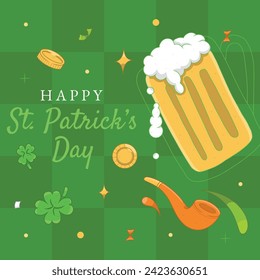 St. Patrick's Day Celebration. Happy Saint Patrick's Day background. March 17. Cartoon Vector illustration design for Poster, Banner, Flyer, Greeting, Card, Cover, Post, Invitation. Ireland Feast day.