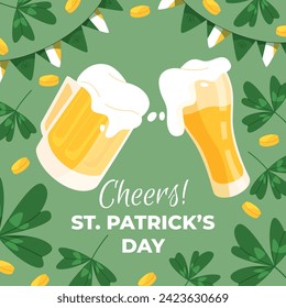 St. Patrick's Day Celebration. Happy Saint Patrick's Day background. March 17. Cartoon Vector illustration design for Poster, Banner, Flyer, Greeting, Card, Cover, Post, Invitation. Ireland Feast day.