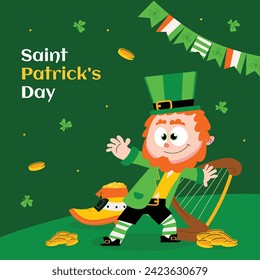 St. Patrick's Day Celebration. Happy Saint Patrick's Day background. March 17. Cartoon Vector illustration design for Poster, Banner, Flyer, Greeting, Card, Cover, Post, Invitation. Ireland Feast day.