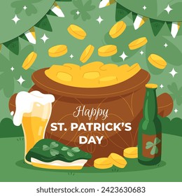 St. Patrick's Day Celebration. Happy Saint Patrick's Day background. March 17. Cartoon Vector illustration design for Poster, Banner, Flyer, Greeting, Card, Cover, Post, Invitation. Ireland Feast day.