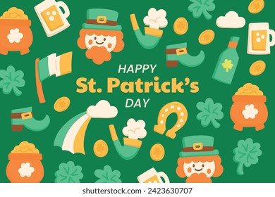 St. Patrick's Day Celebration. Happy Saint Patrick's Day background. March 17. Cartoon Vector illustration design for Poster, Banner, Flyer, Greeting, Card, Cover, Post, Invitation. Ireland Feast day.