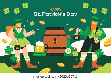 St. Patrick's Day Celebration. Happy Saint Patrick's Day background. March 17. Cartoon Vector illustration design for Poster, Banner, Flyer, Greeting, Card, Cover, Post, Invitation. Ireland Feast day.