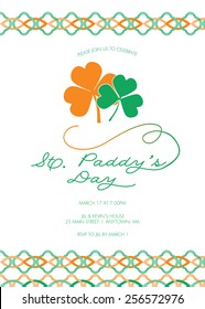 St. Patrick's Day Celebration Invitation/Poster/Sign - Green and Orange Pattern with Shamrocks - Vector