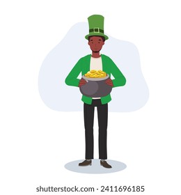 St Patricks Day Celebration. Man Dressed Up Green with Pot of Gold