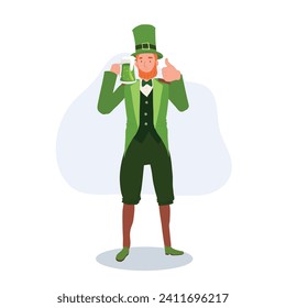 St Patricks Day Celebration with Man in Leprechaun Costume Holding Beer Mug