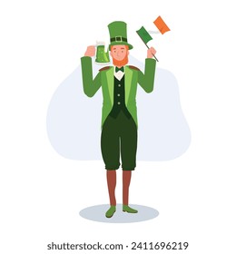 St Patricks Day Celebration with Man in Leprechaun Costume Holding Beer Mug