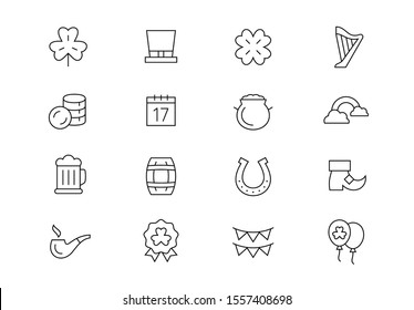 St. Patrick's Day celebration thin line vector icons. Editable stroke.