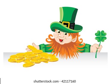 St. Patrick's Day, cheerful Leprechaun. Vector image.