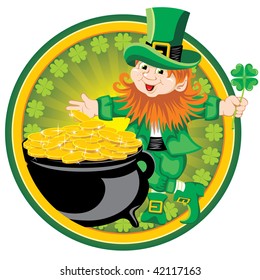 St. Patrick's Day, cheerful Leprechaun. Vector image.