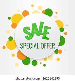 St. Patrick's day circle sale banner with multi-colored confetti. n white background. Vector image for advertising, web banner, printing.
