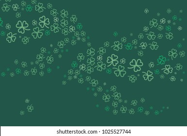 St Patricks day clover background. Flat vector green dark floral poster Happy Saint Patricks day. Illustration clover, shamrock flat poster, postcard, flyer, banner parade, beer party, bar, irish pub.