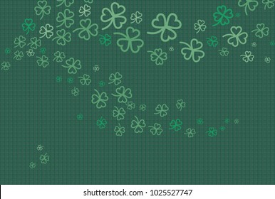 St Patricks day clover background. Flat vector green dark floral poster Happy Saint Patricks day. Illustration clover, shamrock flat poster, postcard, flyer, banner parade, beer party, bar, irish pub.