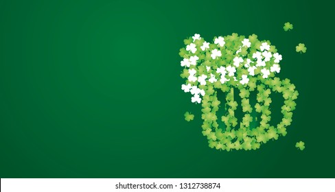 St Patrick's Day clover beer mug irish shiny green white ornament emblem lucky concept background