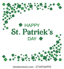 Frontera y marco del trébol del día de San Patricio. Plantilla de la tarjeta de felicitación del Vector con las esquinas verdes del trébol y el texto de la tipografía para la invitación de Festiva.