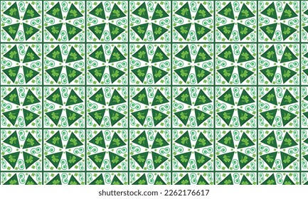 
           St. Patrick's Day clover greeting yellow background. Pattern of shamrock leaves on 
                     white background for holiday celebration. Vector illustration.