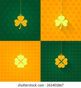 St. Patricks Day Clover Hanging Background. Flat Vector Design Set