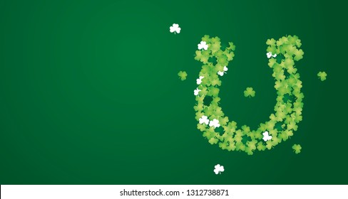 St Patrick's Day clover horseshoe irish shiny green white ornament emblem lucky concept background