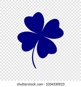 St Patricks Day clover icon flat. Vector. Navy blue flat icon on transparent background.