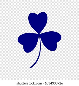 St Patricks Day clover icon flat. Vector. Navy blue flat icon on transparent background.